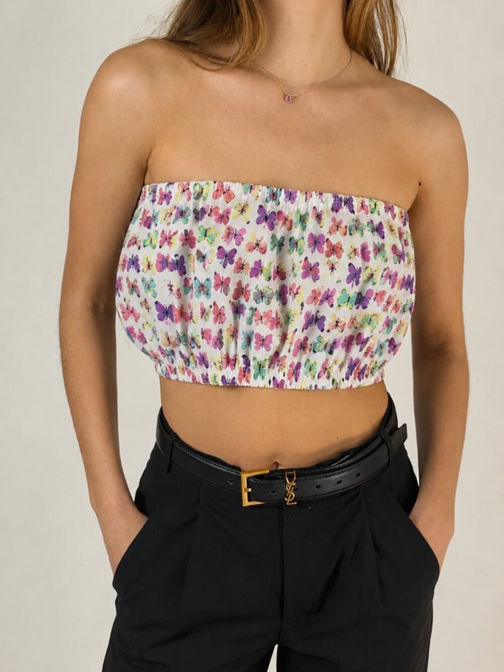 Butterfly Tube Top Bandeau Strapless Vintage Puffy Milkmaid Peasant Sleeveless